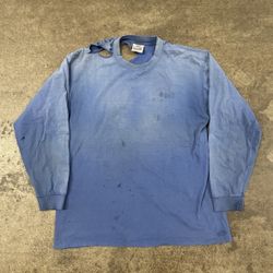 Vintage blue distressed faded long sleeve t shirt size large