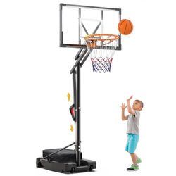 FirstAsk Kids Portable Basketball Goal & Hoop 3.9-8.5 ft Adjustable Height with HDPE Backboard for Indoor Outdoor Court 【Grows with Kids】Ad