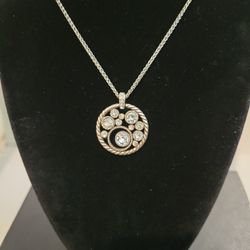 Brighton Halo Clear Swarovski Crystal Round Pendant Silvertone Necklace 16"+2" Extender F12