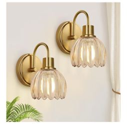 2 Brushed Gold Hardwired Wall Sconces