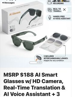 Brand New AI Smart Glasses – HD Camera, Real-Time Translation & 3 Lens Sets