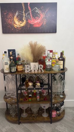 3-Tier Home Bar Cart with Wine Rack