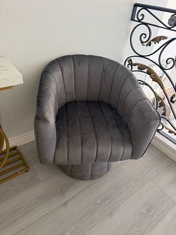 Gray Velvet Channel Tufted Swivel Accent Chair