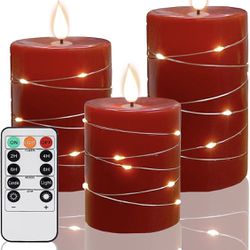 Red Wax Flameless Candles with String Lights 