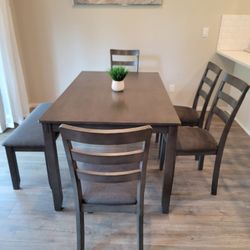 Ashley Furniture_Gray Table with 4 Chairs and Bench