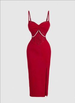 Red Lace Corset Midi Slip Dress