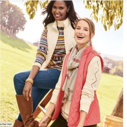 TALBOTS Raspberry Pink Quilted Sleeveless Collared Fall Winter Vest