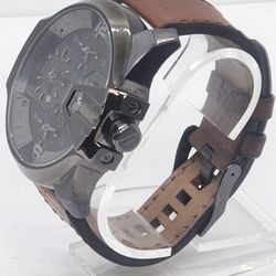 Diesel Uber Chief Three Hand Watch with 54mm Gunmetal Case & Brown Leather Band