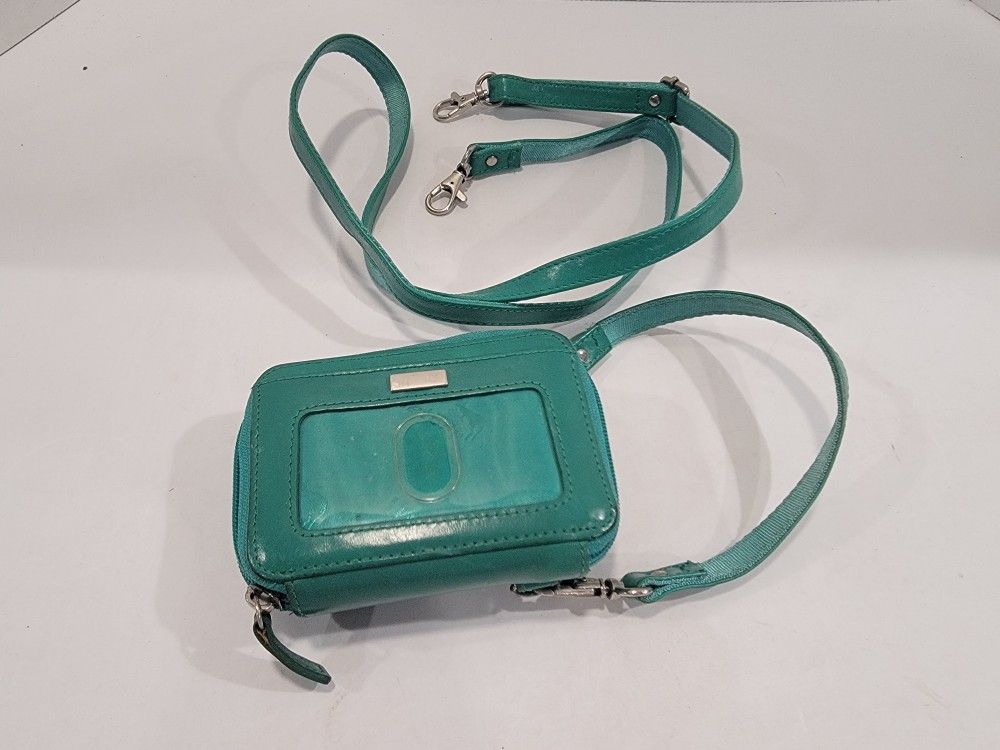 WalletBe Wallet Teal Leather Wristlet Cellphone ID Holder Crossbody w/ 2 Straps