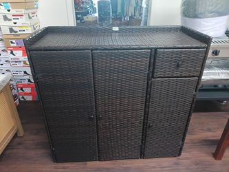 Dark Brown Wicker Storage Cabinet with Drawer