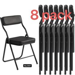 8 Pack Padded Folding Chairs with PU Leather Cushion and Backrest, Upholstered Foldable Dining Chair with Metal Frame for Indoor Outdoor Parties Weddi