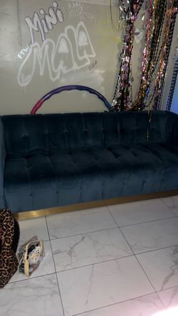 Blue velvet couch