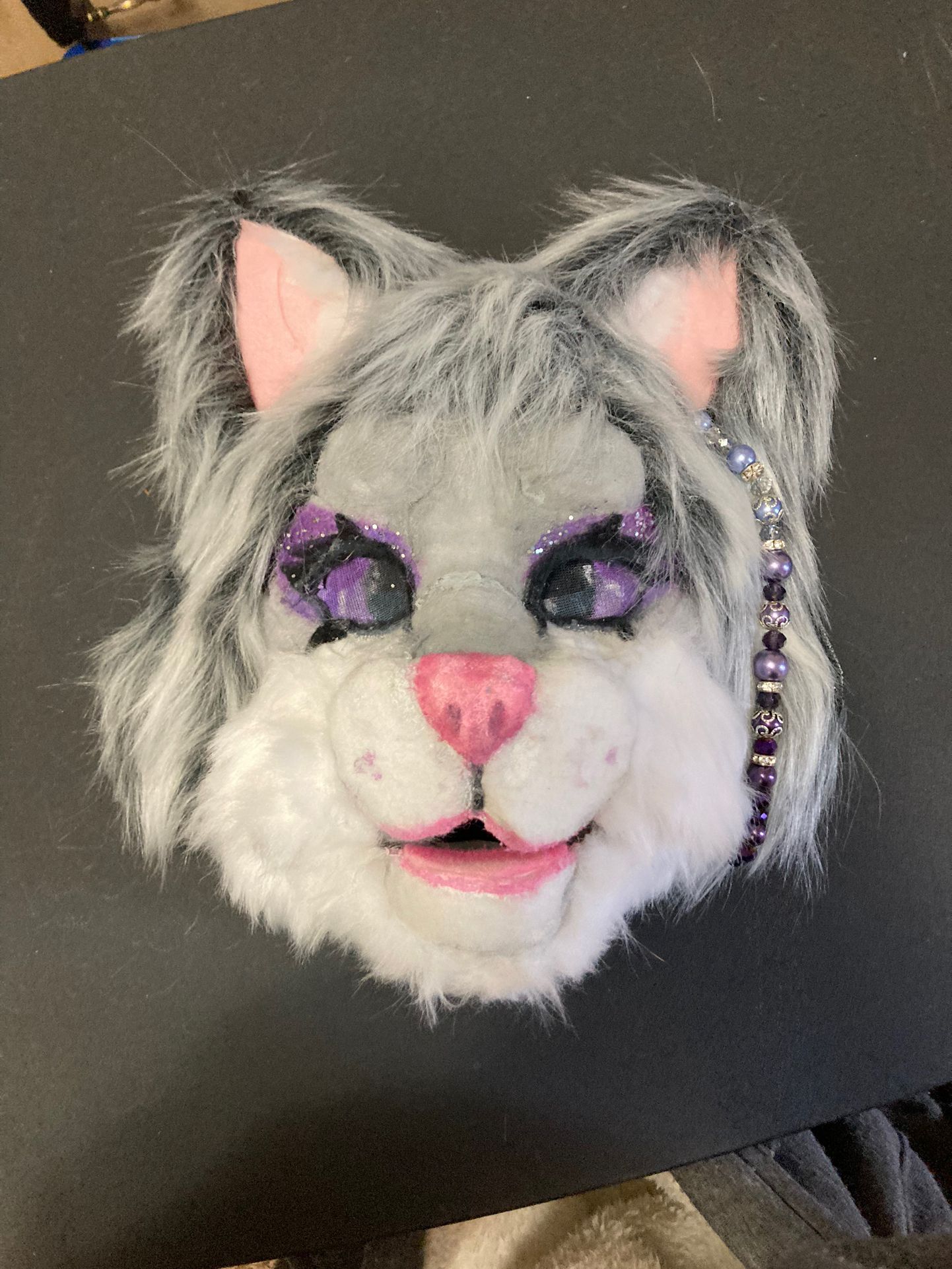 Grey Cat Mask with Moving Mouth For Teens