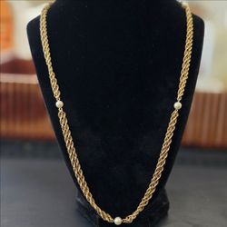 Vintage 12k Gold Filled Double Rope 3 Pearl Chain Necklace Marked P.W.