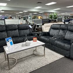 Beautiful Living Room Furniture Reclining Sofa And Loveseat Set NOW 50% OFF Features Drop Down Console, Storage Drawers, And Cup holders 