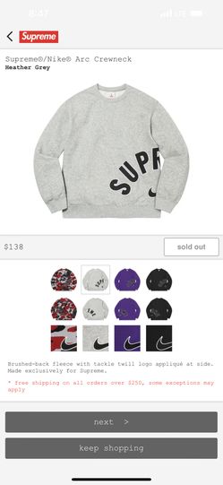 Supreme Nike Arc Crewneck Heather Grey Large Brand New for Sale in ...