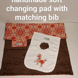 NEW HANDMADE soft changing pad blanket with matching bib $8 FIRM for both!