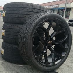 24" Chevy Silverado GMC Sierra Glossy BLACK Wheels & Tires Suburban Escalade Tahoe Yukon Rims Rines Setof4..FINANCING