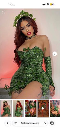 ( S )Green Sequin Poison Ivy Costume Dress