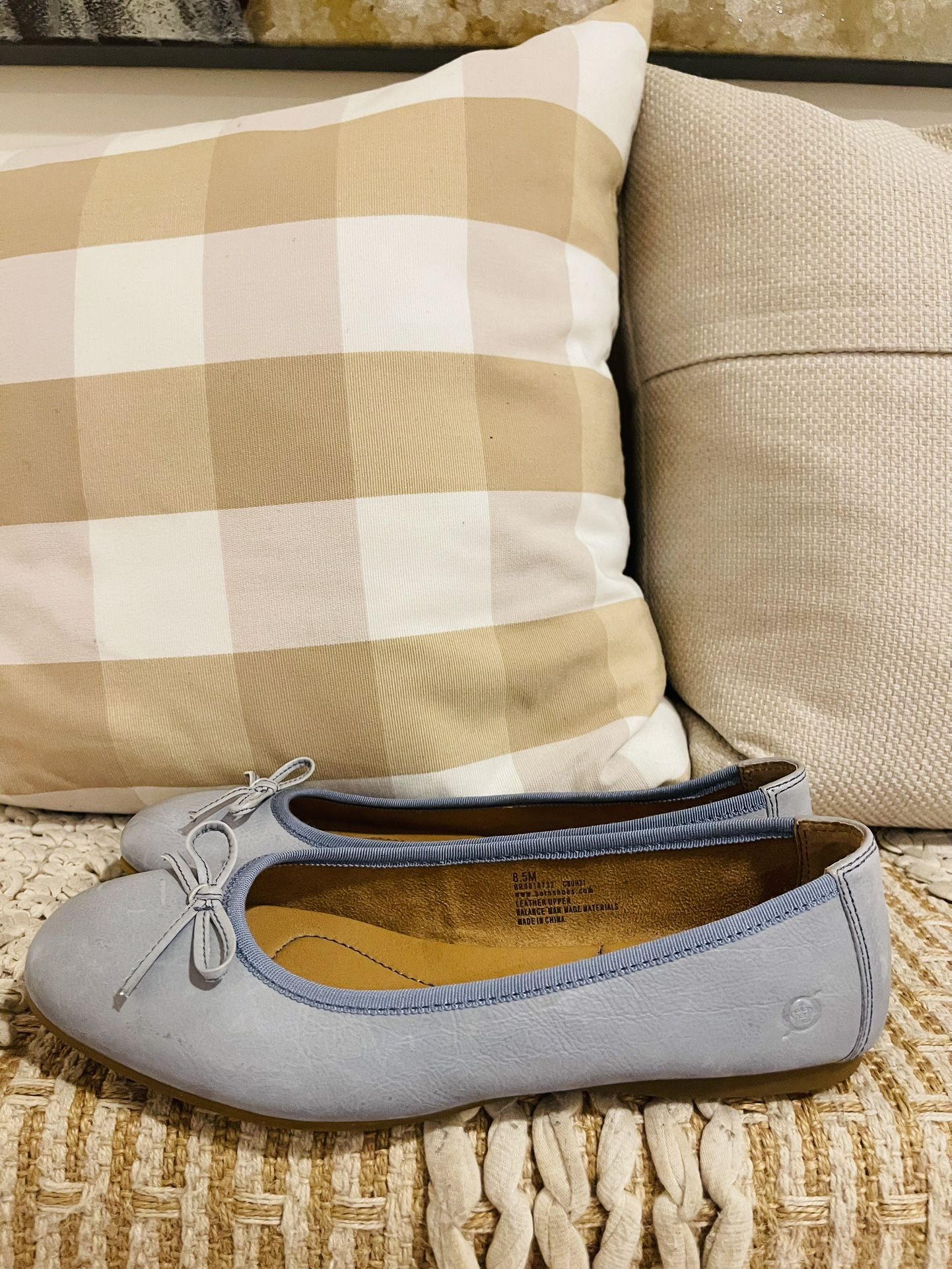 Women’s Born Brin Leather Ballerina Bow Flats Blue Marine Navy Size 8.5 M