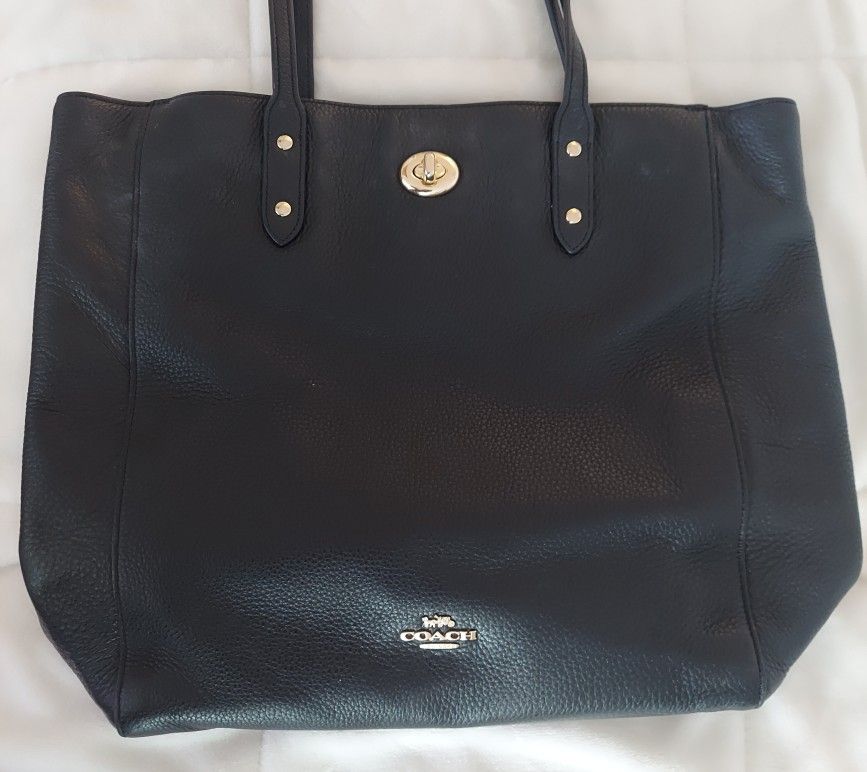 Coach F12184 Black Pebble Leather Tote