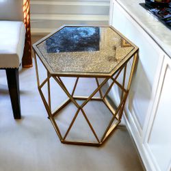 Geometric Glass Side Table With Mirror Top