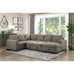 Brown Sectional With Hidden Pop Up Sleeper Bed And Storage Chaise Lounge Super Solid