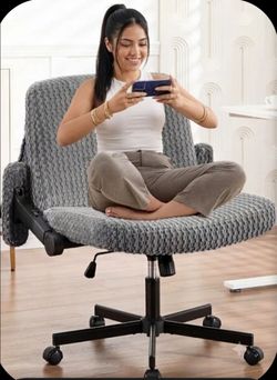 Criss Cross Chair,Cross Legged Office Chair with Wheels,27" Wide Seat Office Desk Chair with Flipable Back Cushion,Mid Back Swivel Chair for Home Offi