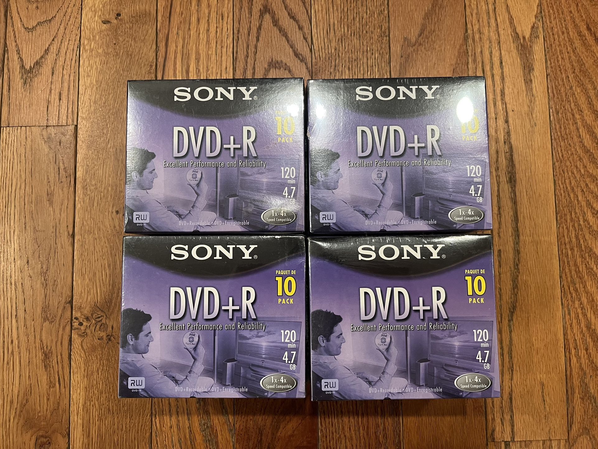 4 New Blank Sony DVD + R 10 Pack Discs With Cases 120 min 4.7 GB Blank DVDs Lot