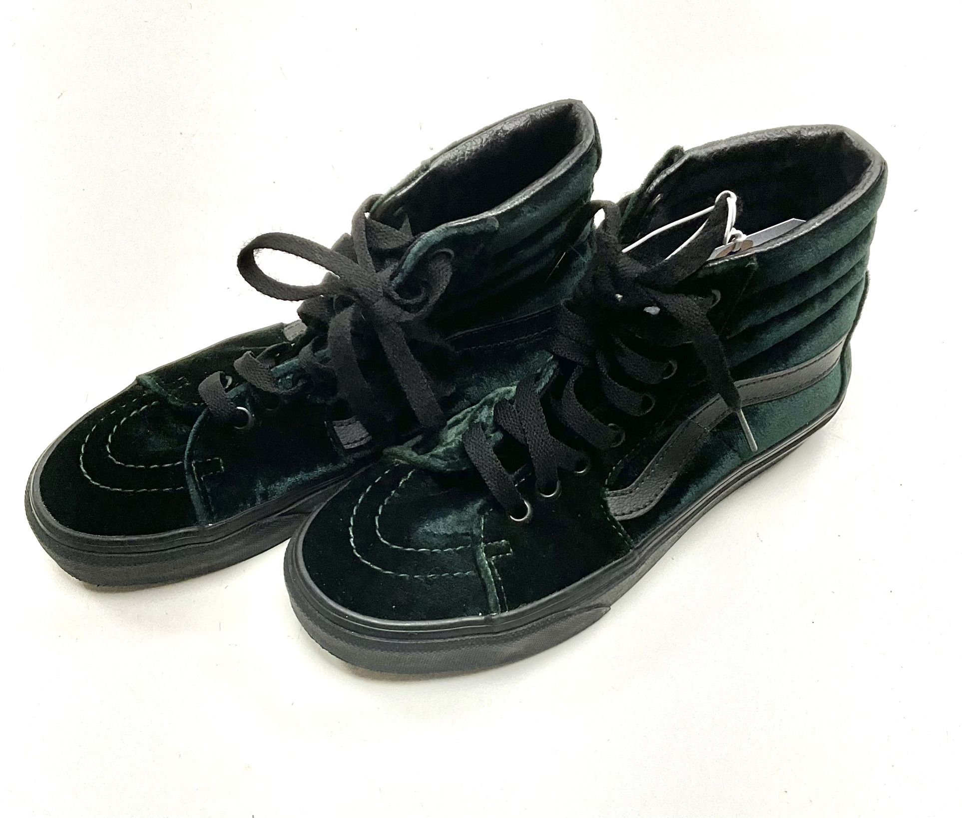 Vans Sk8-Hi high-top sneakers in a green velvet and black