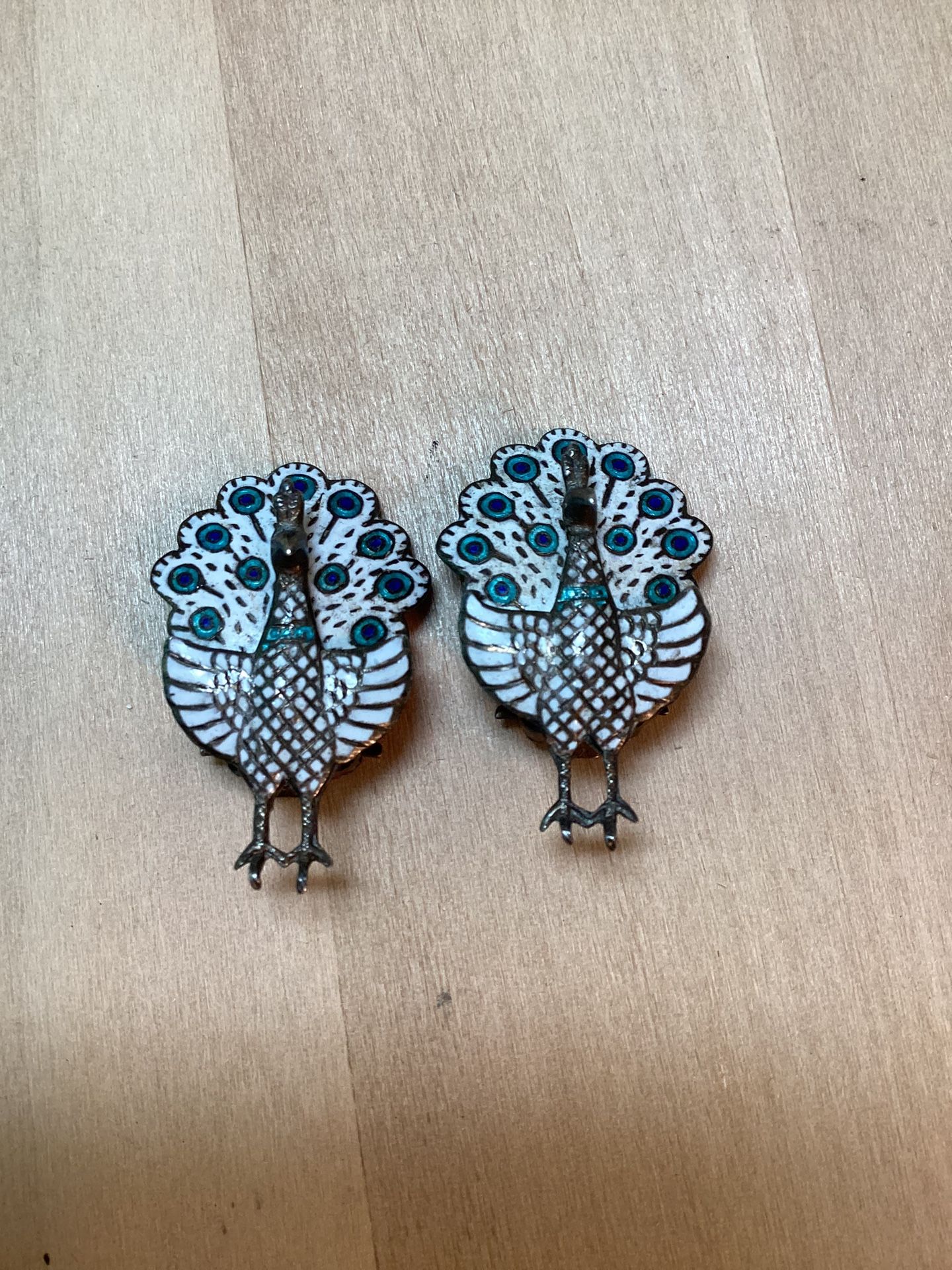 Vintage 1940s 1950s Sterling Enamel Hinged Clip On Earrings Rare