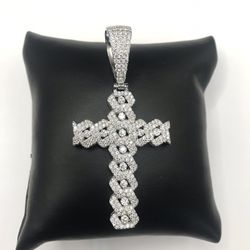 925 Sterling Silver 5.90CT Cuban Link cross men’s Pendant 