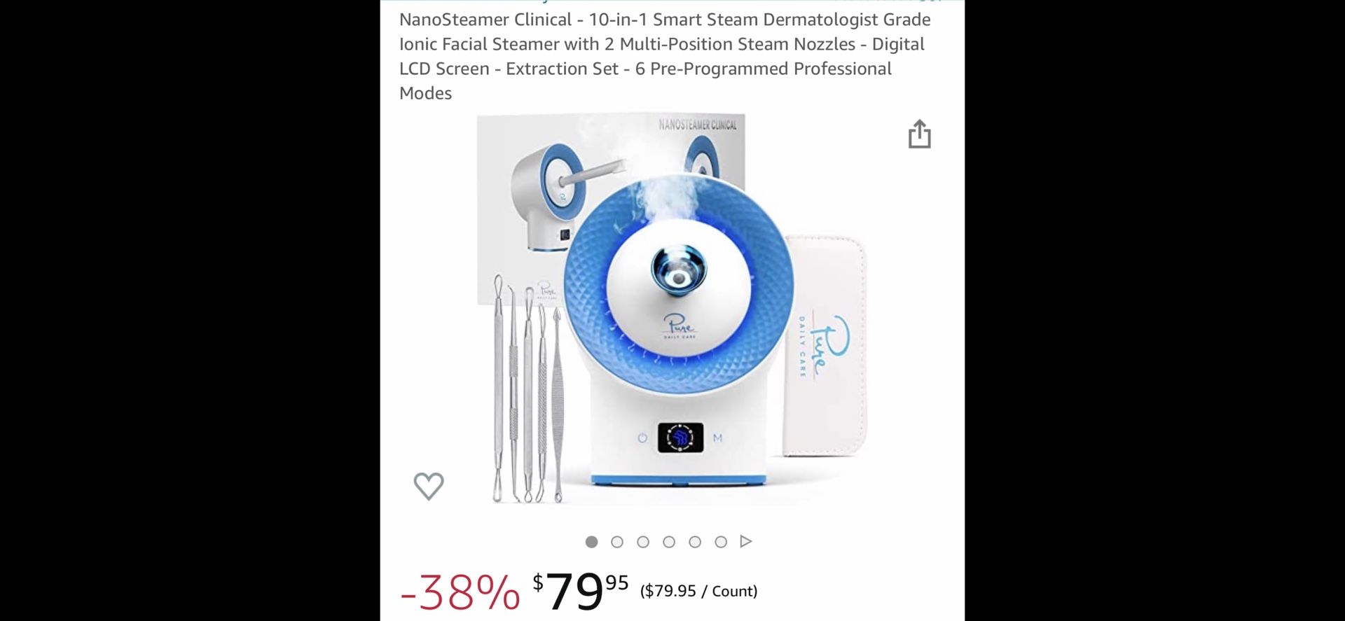 NanoSteamer Clinical - 10-in-1 Smart Steam Dermatologist Grade lonic Facial Steamer with 2 Multi-Position Steam Nozzles - Digital LCD Screen - Extract