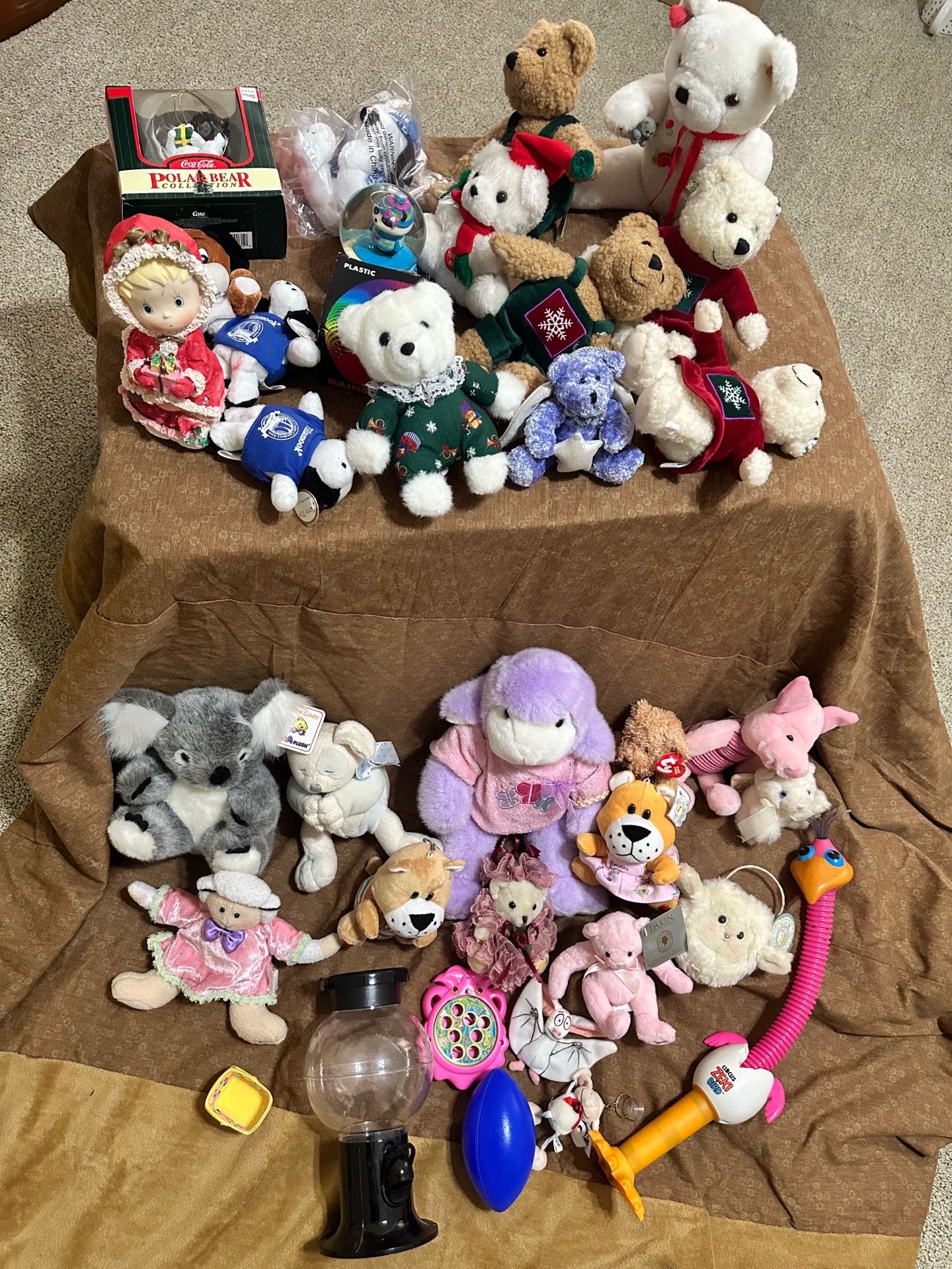 various collectible plush toys and memorabilia.