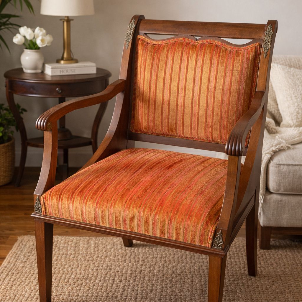 Vintage Empire-Style Accent Chair - Striped Velvet