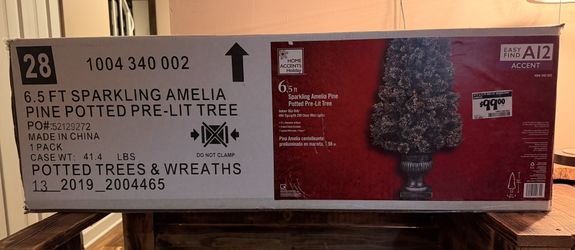 Christmas Tree 6.5 ft Sparkling Amelia Pine Potted Pre-Lit Plug and Play Setup