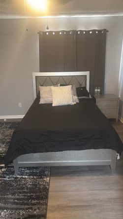 Queen Bed Frame with Upholstered Headboard