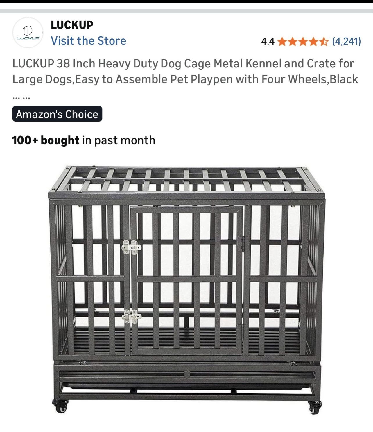 LUCKUP 38 Inch Heavy Duty Dog Cage Metal Kennel