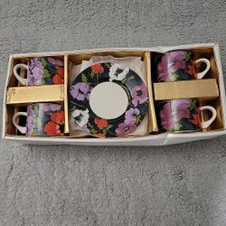 Hancook Cup & Saucer Set ( Setting For 4)  Floral Design Vintage (V)