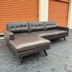 Free Delivery - Mid Century Modern Leather Sectional Couch