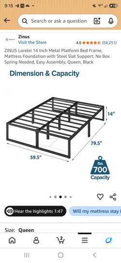 Queen bed frame and mattress