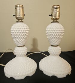 Vintage Hobnail Milk Glass Lamps (Pair)