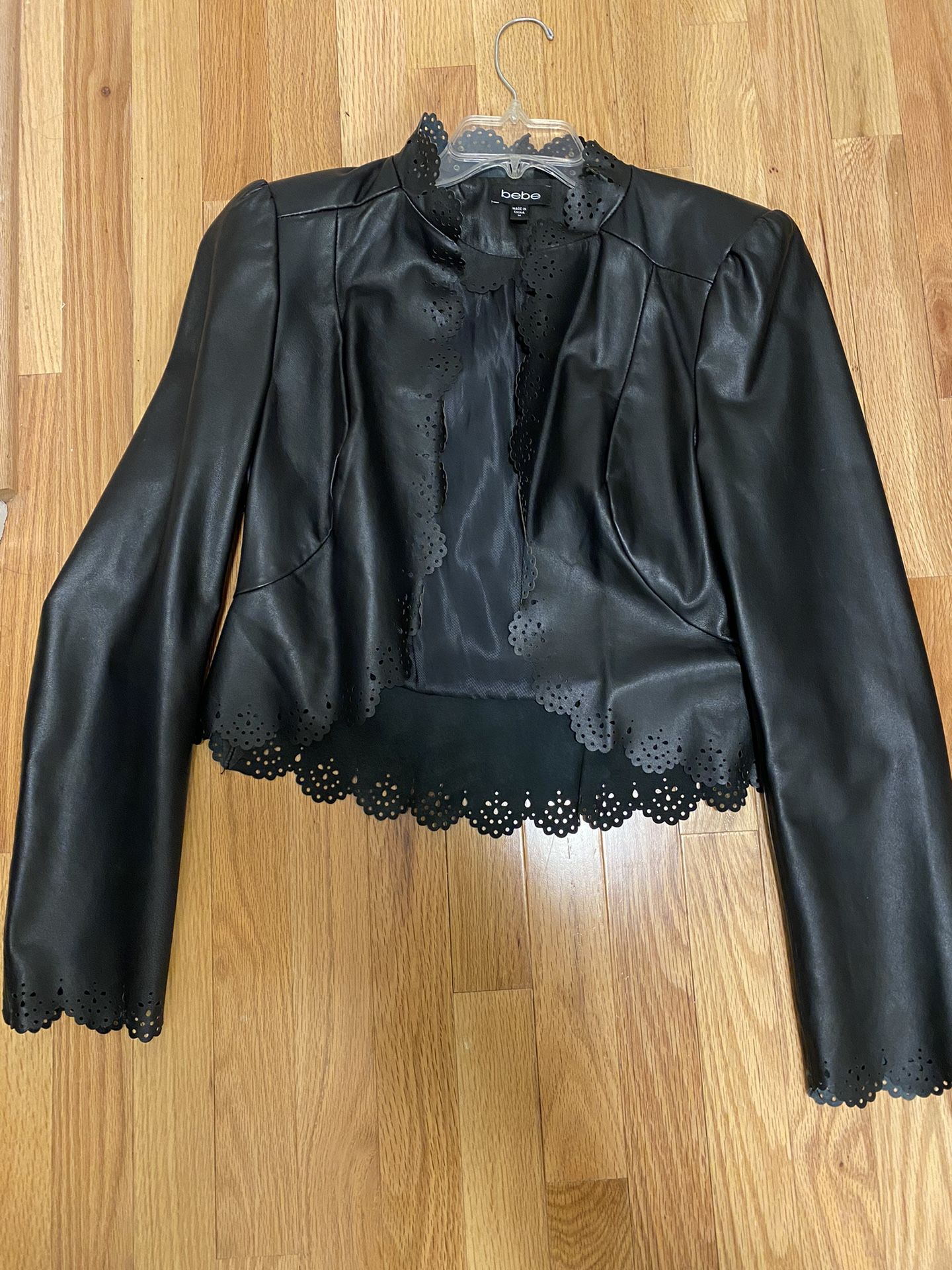 Bebe Cropped  Black Leather Jacket 