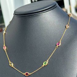 Antique Jewelry 10k solid yellow gold Pear 🍐 Multicolor Stone 4.00CTW necklace chain 18.00" 5.00mm width
