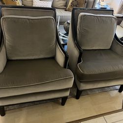 Pair Custom Made Designer Velvet Armchairs 