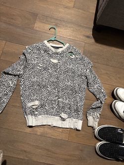 Amiri Leopard Print Distressed Crewneck Sweatshirt