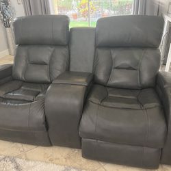 Leather Dual Recliner - Gray