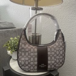 Coach Crescent Hobo Bag in Brown and White Signature Jacquard