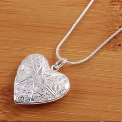 925 Sterling Silver Heart ❤️ Photo Frame Pendant Necklace 