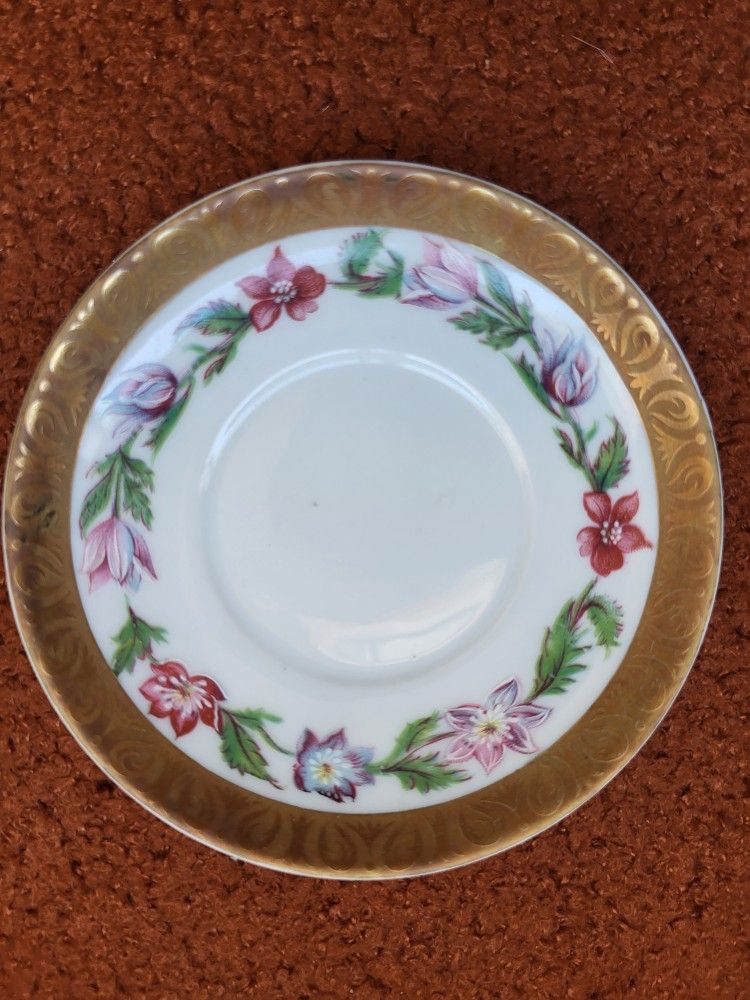Gold Trim With Floral Boarder In Purple, Blue, Yellow And Red Saucer